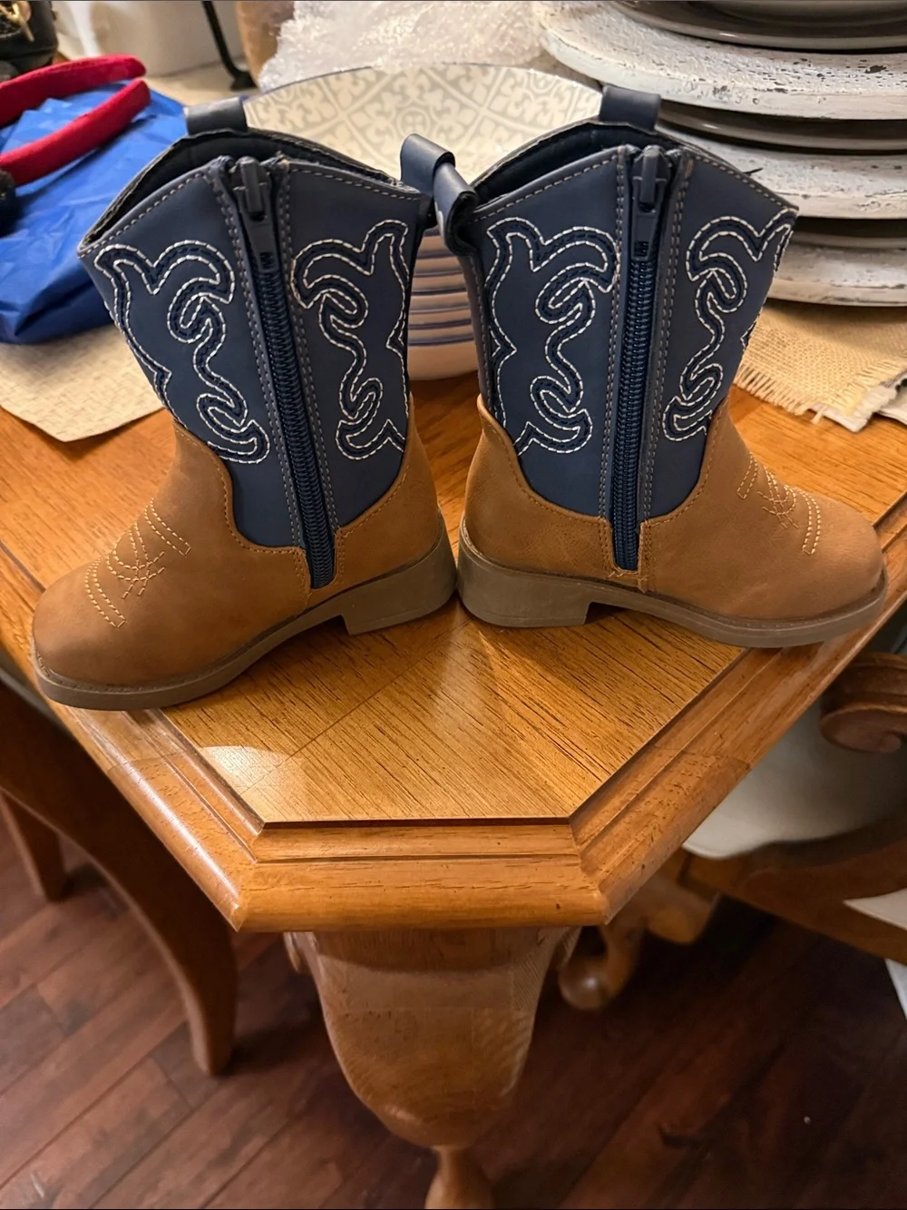 Stepping Stones Western zip Boots in Brown and Navy toddler 5